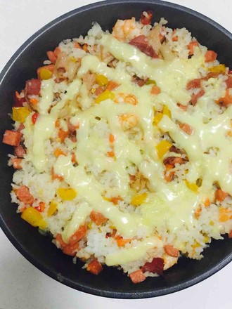 Shrimp, Bacon and Cheese Baked Rice recipe