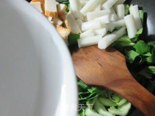 Stir-fried Rice Cake with Fish, Tofu and Vegetables recipe