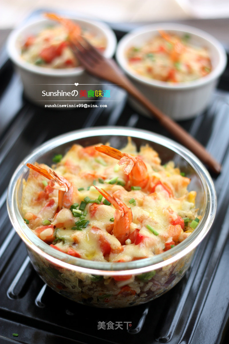 A Rich and Nutritious Baked Rice---baked Rice with Prawns and Fresh Vegetables recipe