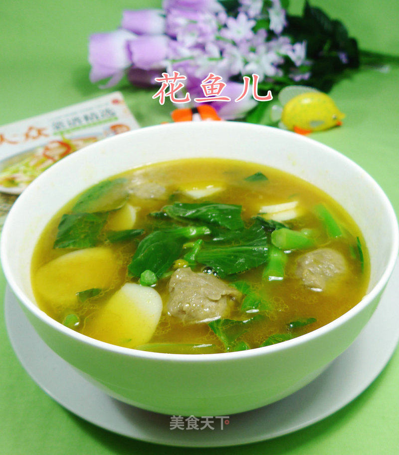 Beef Tendon Balls and Vegetable Core Rice Cake Soup recipe