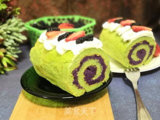 Spinach Purple Sweet Potato Cake Roll recipe