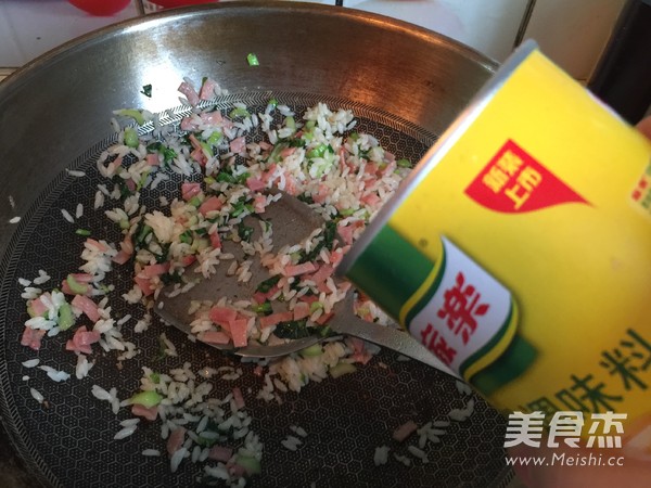 Fried Rice with Crab Noodles, Green Vegetables and Ham recipe