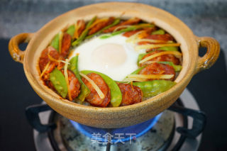 Food Festival Claypot Rice with Sausage and Snow Pea recipe