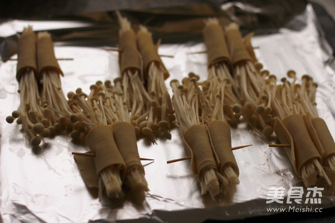 Grilled Enoki Mushrooms with Tofu Skin recipe