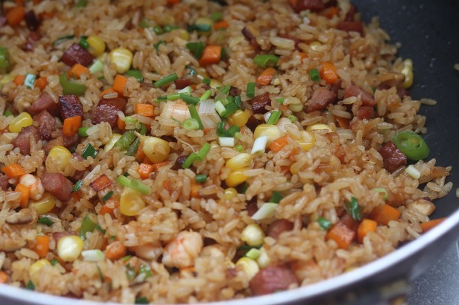 Fried Rice with Beef Sausage and Shrimp recipe