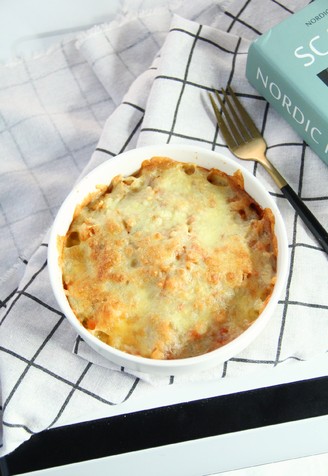 Baked Rice with Tomato, Mushroom, Shrimp and Cheese recipe