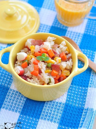 Fried Rice with Bacon and Colorful Vegetables recipe