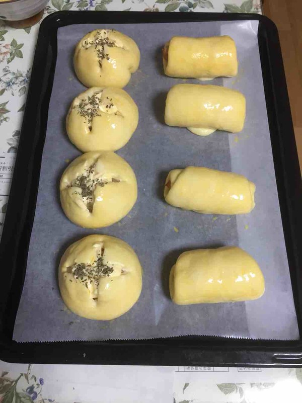 Meat Sausage Rolls and Cheese Open Bread recipe