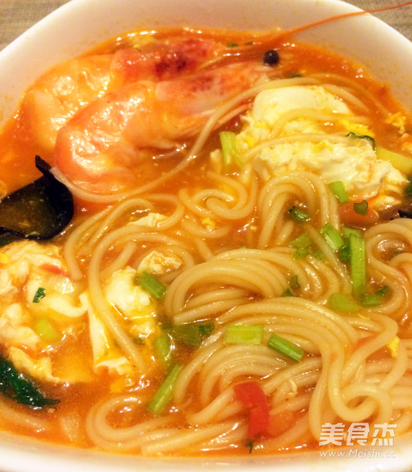 Tomato and Prawn Mixed Noodle Soup recipe