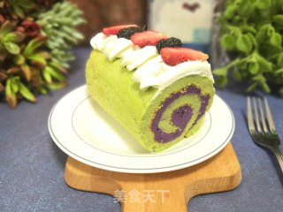 Spinach Purple Sweet Potato Cake Roll recipe