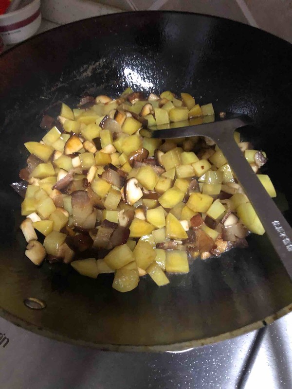 "homemade" Bacon Braised Potatoes, Mushroom Crusted Rice recipe
