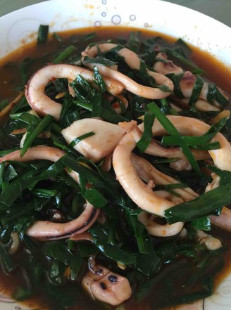 Fried Squid with Leek recipe