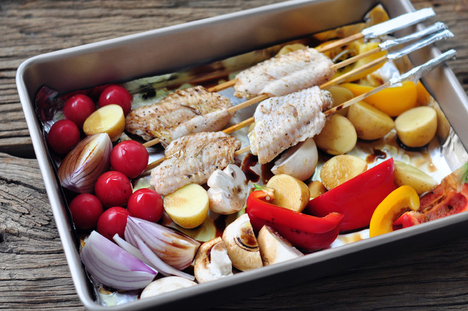 Black Pepper Chicken Wings with Roasted Vegetables recipe