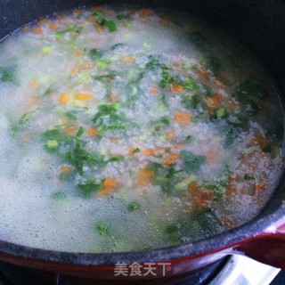 Shrimp Congee with Carrots and Greens recipe