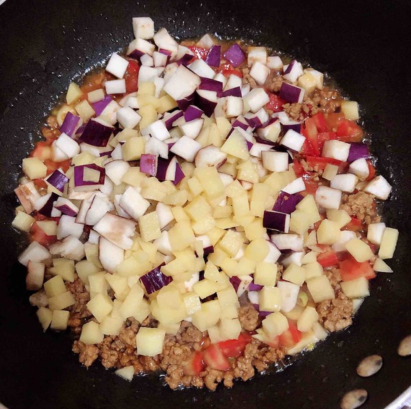 Double Eggplant Minced Pork Noodles recipe