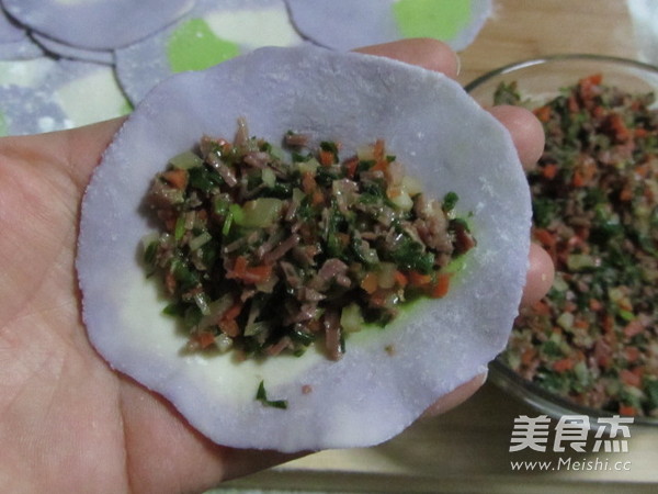 Colorful Dumplings with Vegetable and Beef Filling recipe