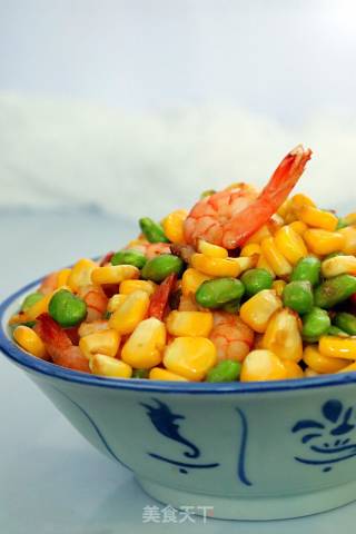 Fried Shrimp with Edamame and Corn recipe