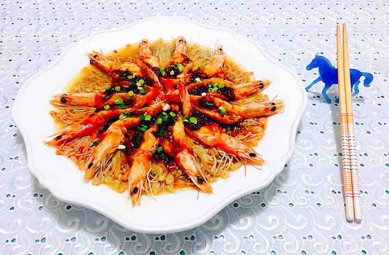 Steamed Enoki Mushroom with Garlic Shrimp recipe
