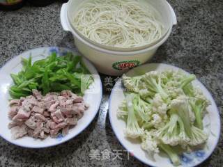 Fried Noodles with Hot Pepper Pork and Cauliflower recipe