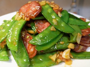 Stir-fried Sausages with Garlic Snow Pea——too Much for Dinner‼ ️ recipe