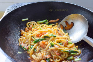 Fried Potato Noodles with Bacon and Shiitake Mushrooms recipe