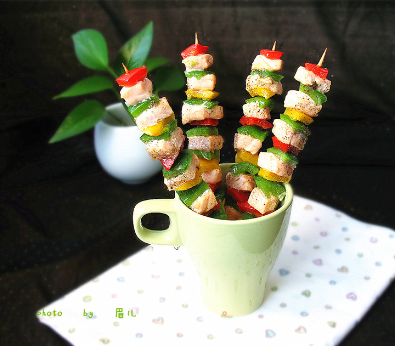 Salmon Skewers with Colored Peppers