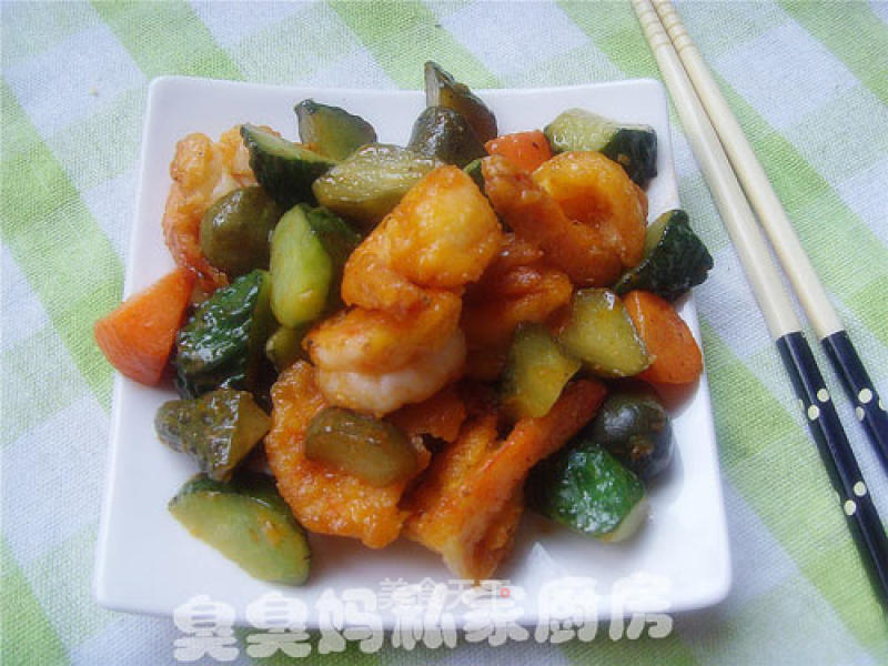 Fried Anchovy Shrimp with Pickled Cucumbers recipe