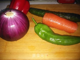 Fried Carrots with Cucumbers and Onions recipe