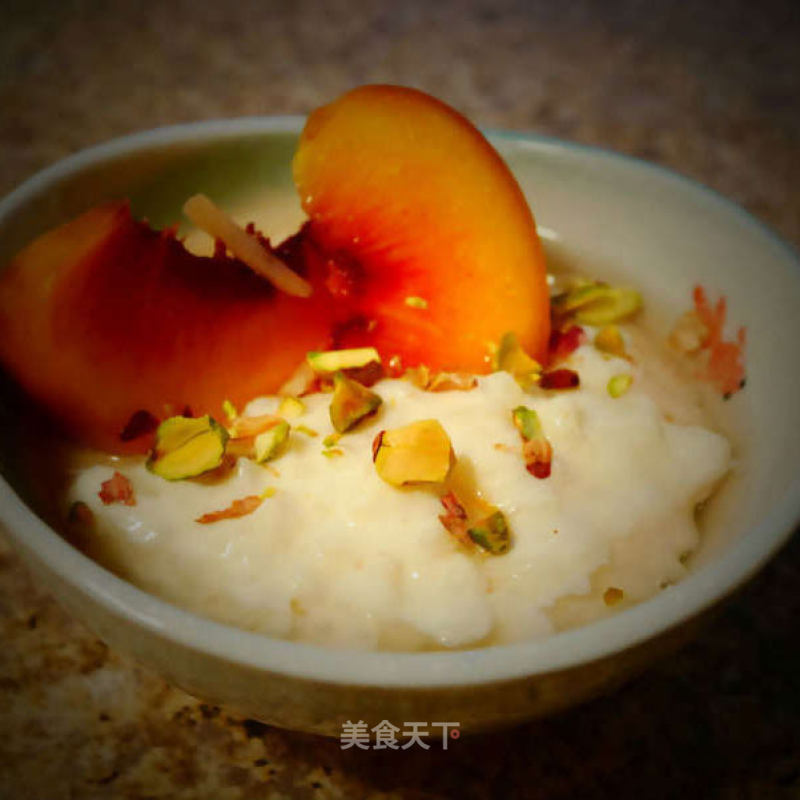 Creamy Rice Pudding with Peaches in Lemon Syrup recipe