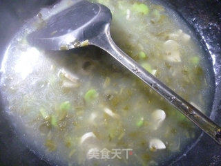 Broad Bean Soup with Pickled Vegetables and Mushrooms recipe