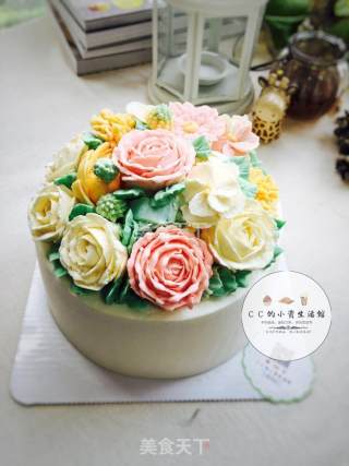 #柏翠大赛#cream Frost Decorated Flower Cake recipe