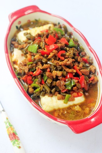 Steamed Tofu with Capers and Diced Pork recipe