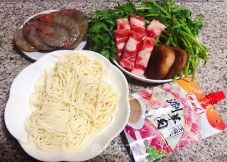 Shrimp, Fatty Lamb and Vegetable Noodles recipe