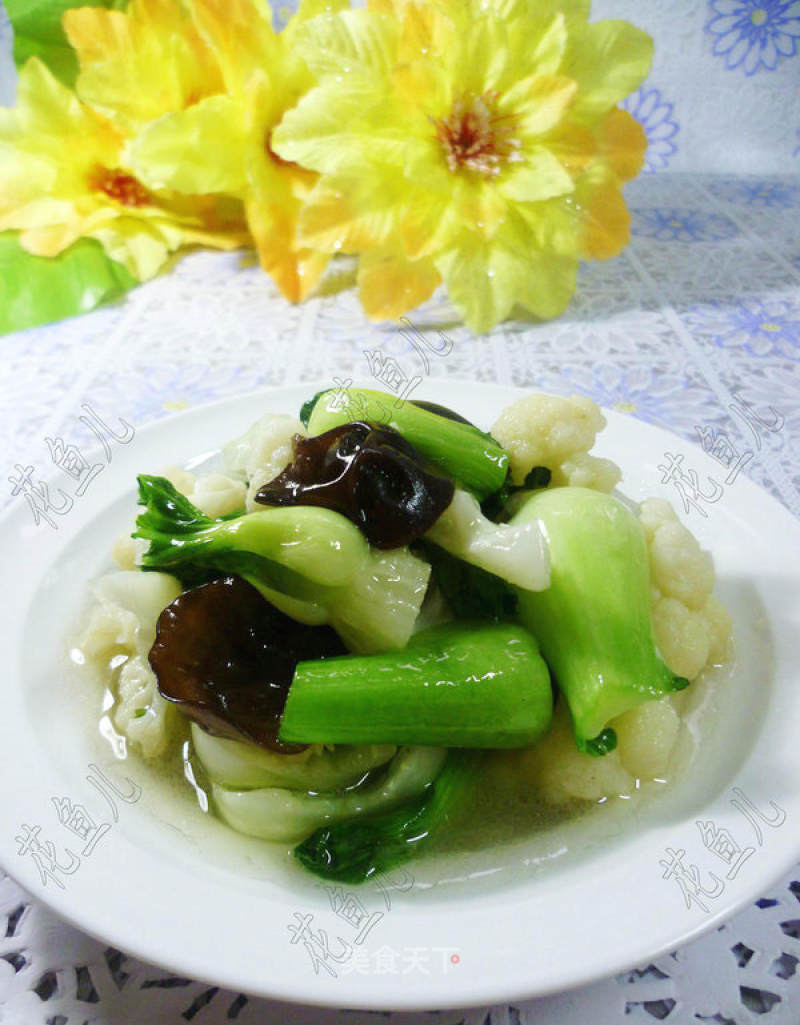 Greens, Black Fungus, Cauliflower recipe