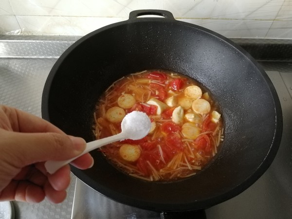 Enoki Mushroom Tomato Tofu Soup recipe