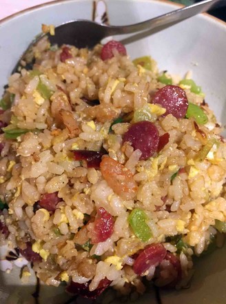 Fried Rice with Sausage, Shrimp, Green Pepper and Egg