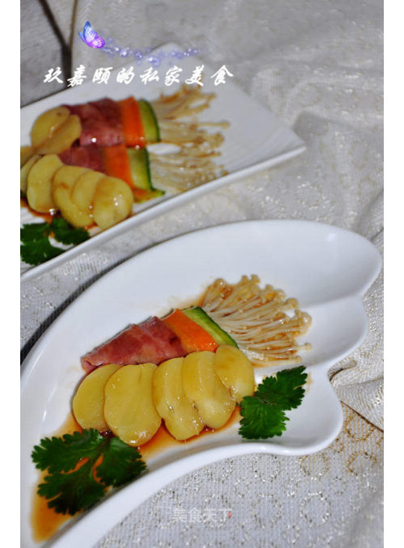 Small Potatoes with Oyster Sauce and Enoki Mushrooms recipe