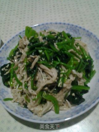 Jade with White Jade (cold Spinach and Enoki Mushroom) recipe