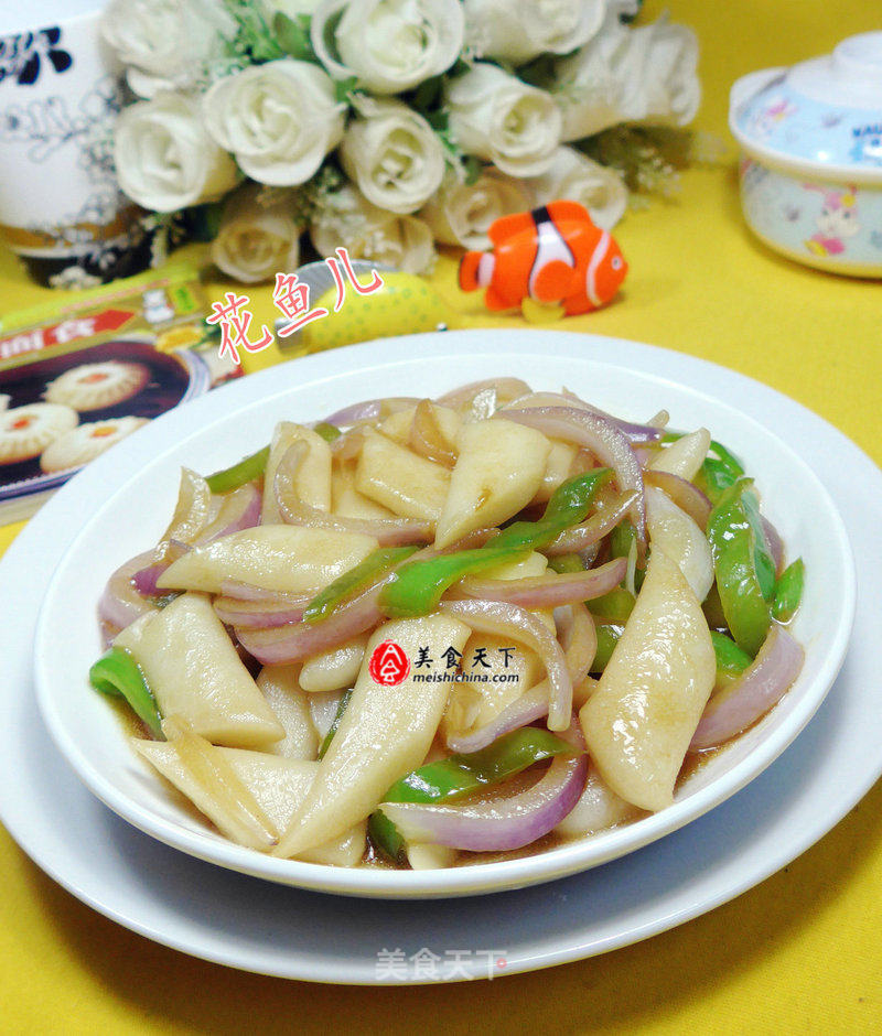 Stir-fried Rice Cake with Pepper and Onion recipe