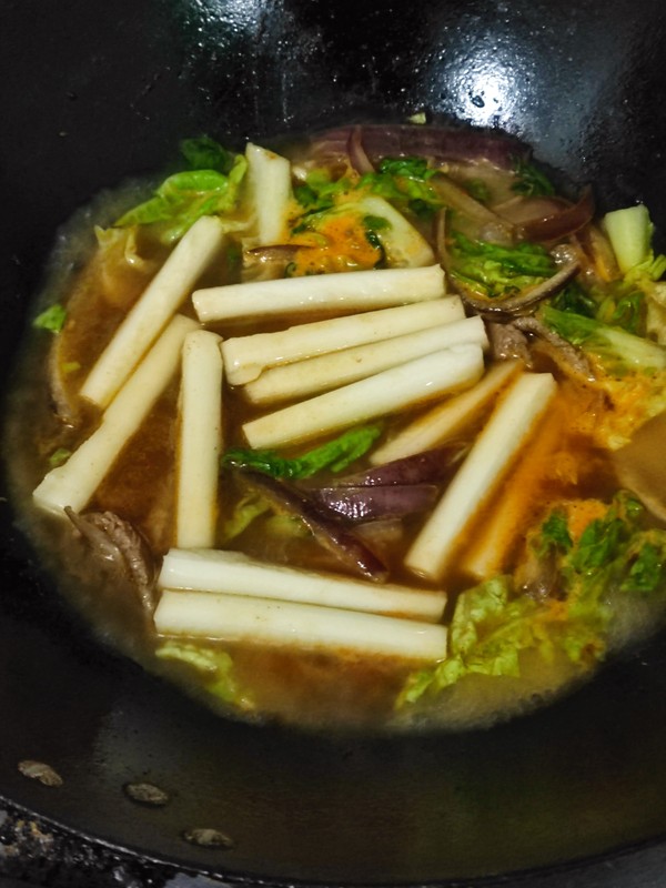 Spicy Cabbage and Pork Rice Cake Soup recipe