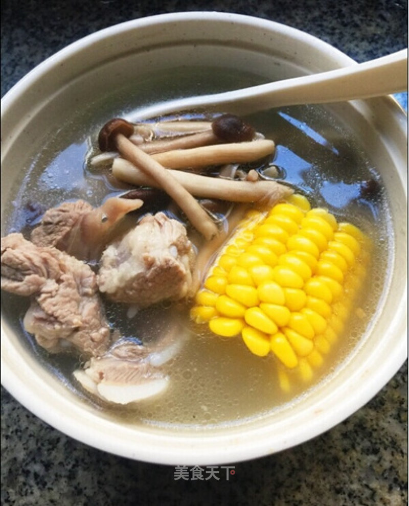 Tea Tree Mushroom and Corn Pork Ribs Soup recipe