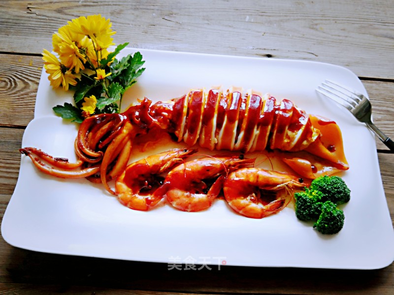 Poinsettia Braised Squid Seafood Rice recipe