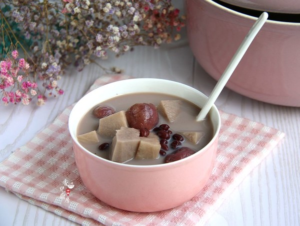 Milky Red Bean Lychee Taro Sweet Soup recipe