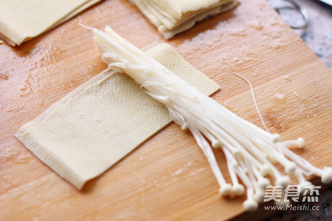 Grilled Enoki Mushrooms with Tofu Skin recipe