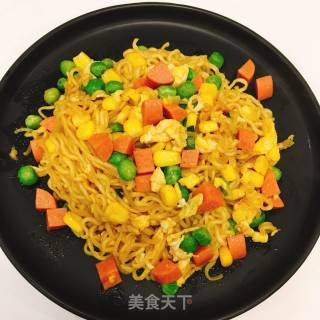 Fried Fast Food Noodles with Ham recipe