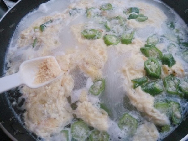 Okra Prawn Rice Egg Drop Soup recipe