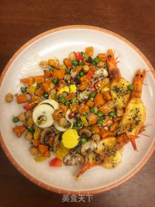 Baked Shrimp and Sweet Potato Salad with Cheese recipe