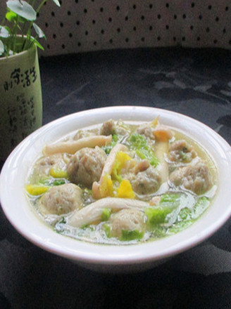 Seafood, Mushroom, Cabbage and Meatball Soup recipe