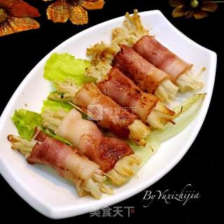 Pan-fried Enoki Mushroom and Bacon Roll recipe