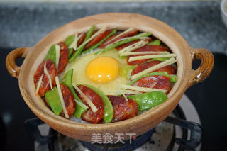 Food Festival Claypot Rice with Sausage and Snow Pea recipe